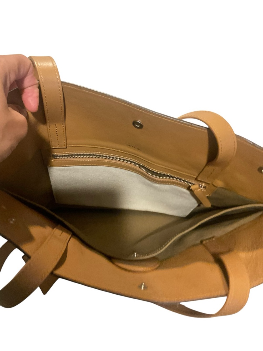 Cream Canvas Tote with Tan Leather Trim and Tag - Picture 8 of 13